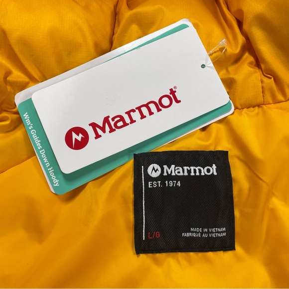 NWT Marmot Womens Guides 700 Down Puffer Quilted Hoody Jacket; Golden Sun; Large - Picture 2 of 16